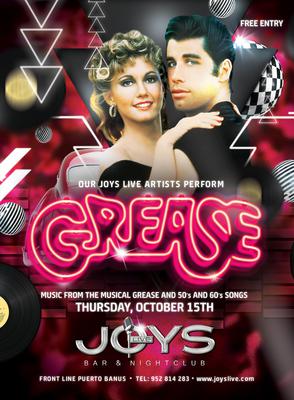 grease party at joys live in puerto banus 15 october 2015 grease themed flyers