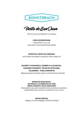Menú Barbacoa Y Mariscos para Fiesta de San Juan Bono Beach Marbella